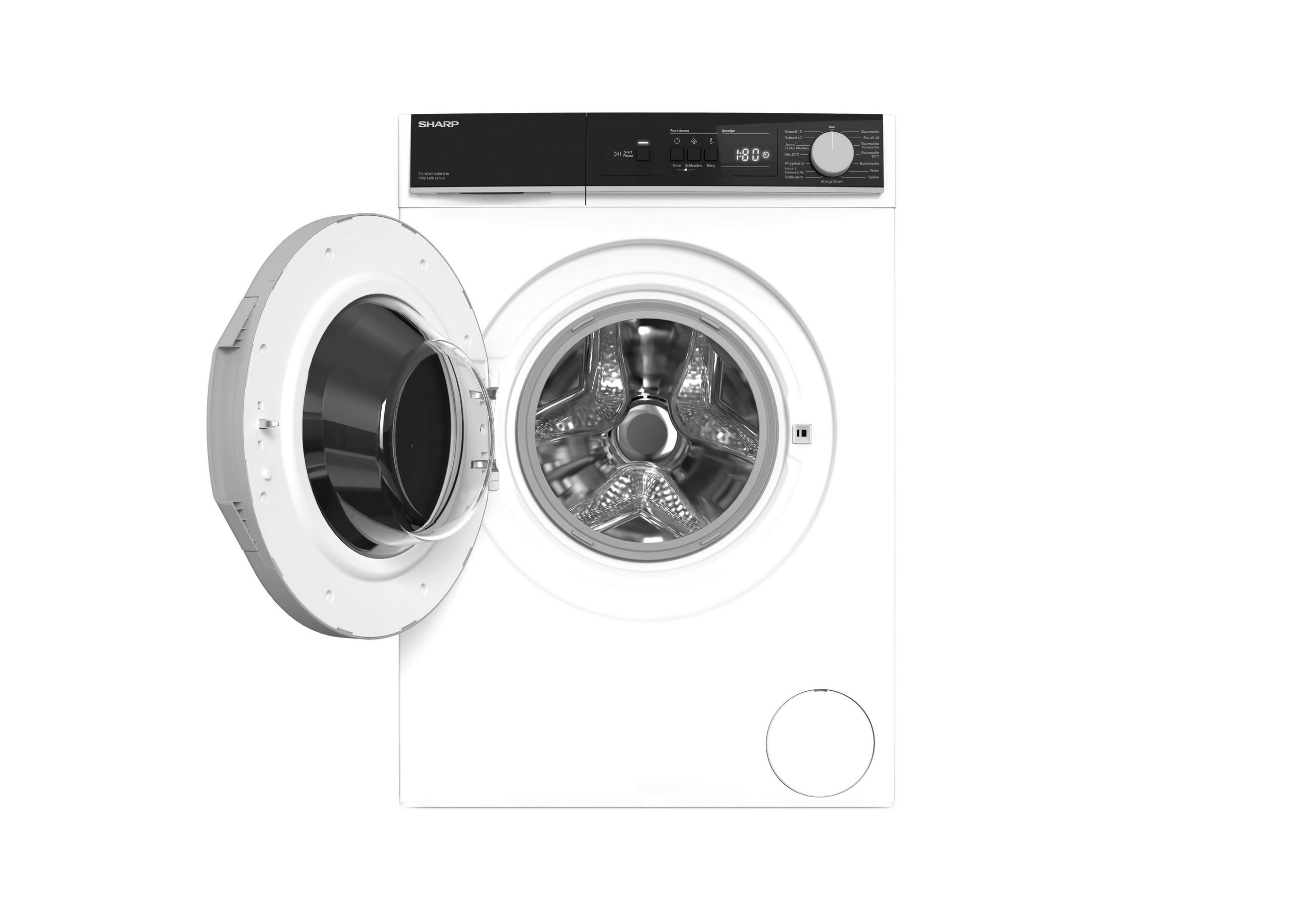 WASCHMASCHINE ES-NFA714BW1NA-DE  - Weiß, Basics, Glas/Kunststoff (60/85/53cm) - Sharp