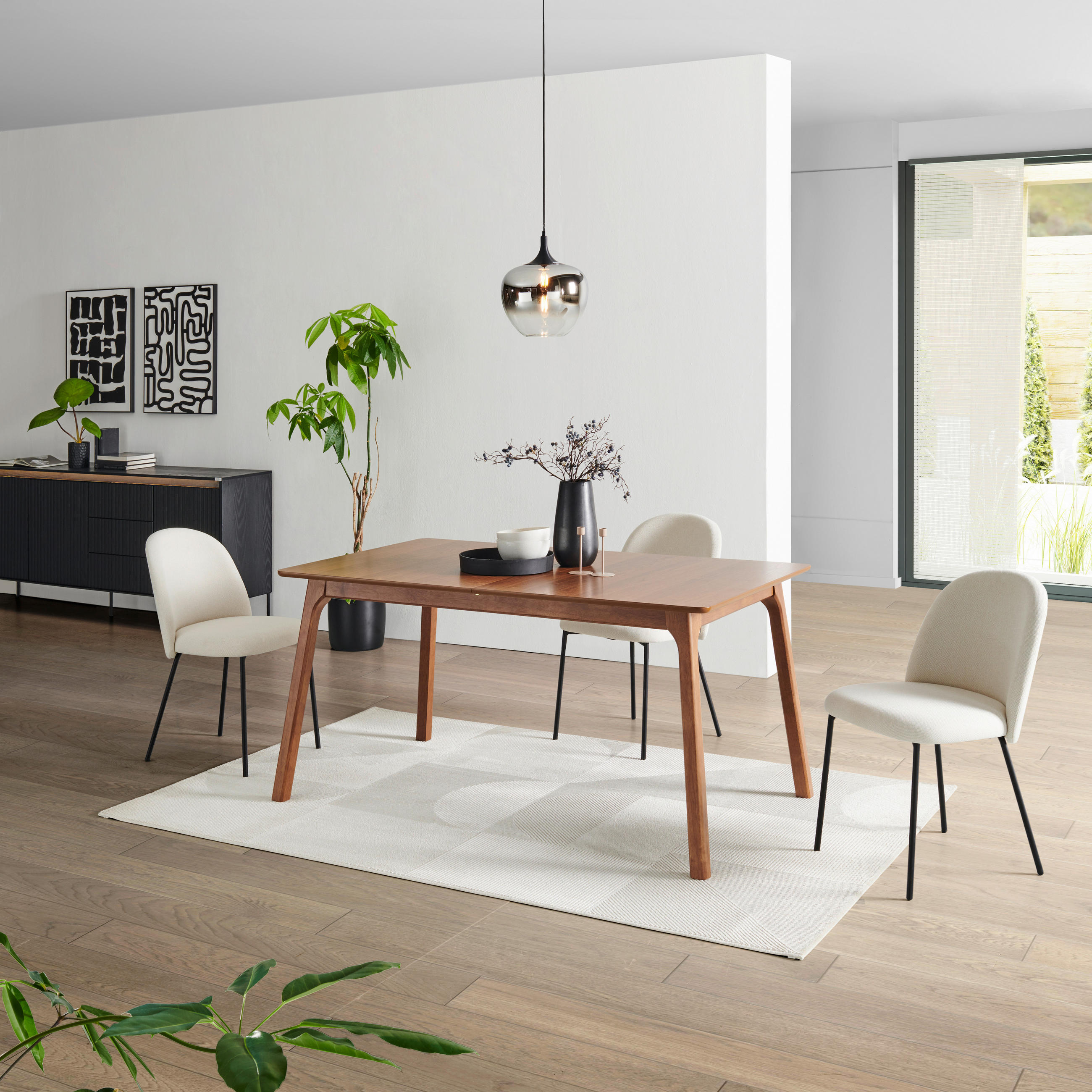 ESSTISCH Kautschukholz furniert, massiv rechteckig Walnussfarben  - Walnussfarben, MODERN, Holz (150/76/90cm) - Livetastic