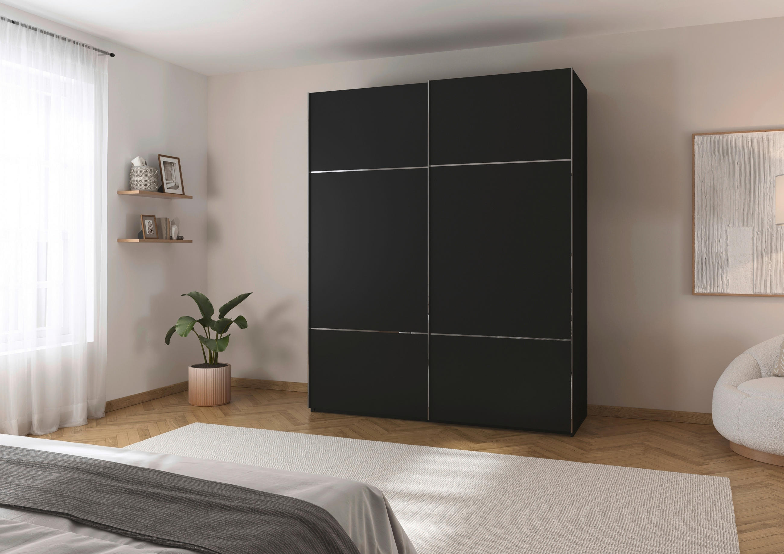 SCHWEBETÜRENSCHRANK 162/223/68 cm 2-türig Schwarz - Chromfarben/Schwarz, KONVENTIONELL, Holzwerkstoff/Metall (162/223/68cm) - Novel