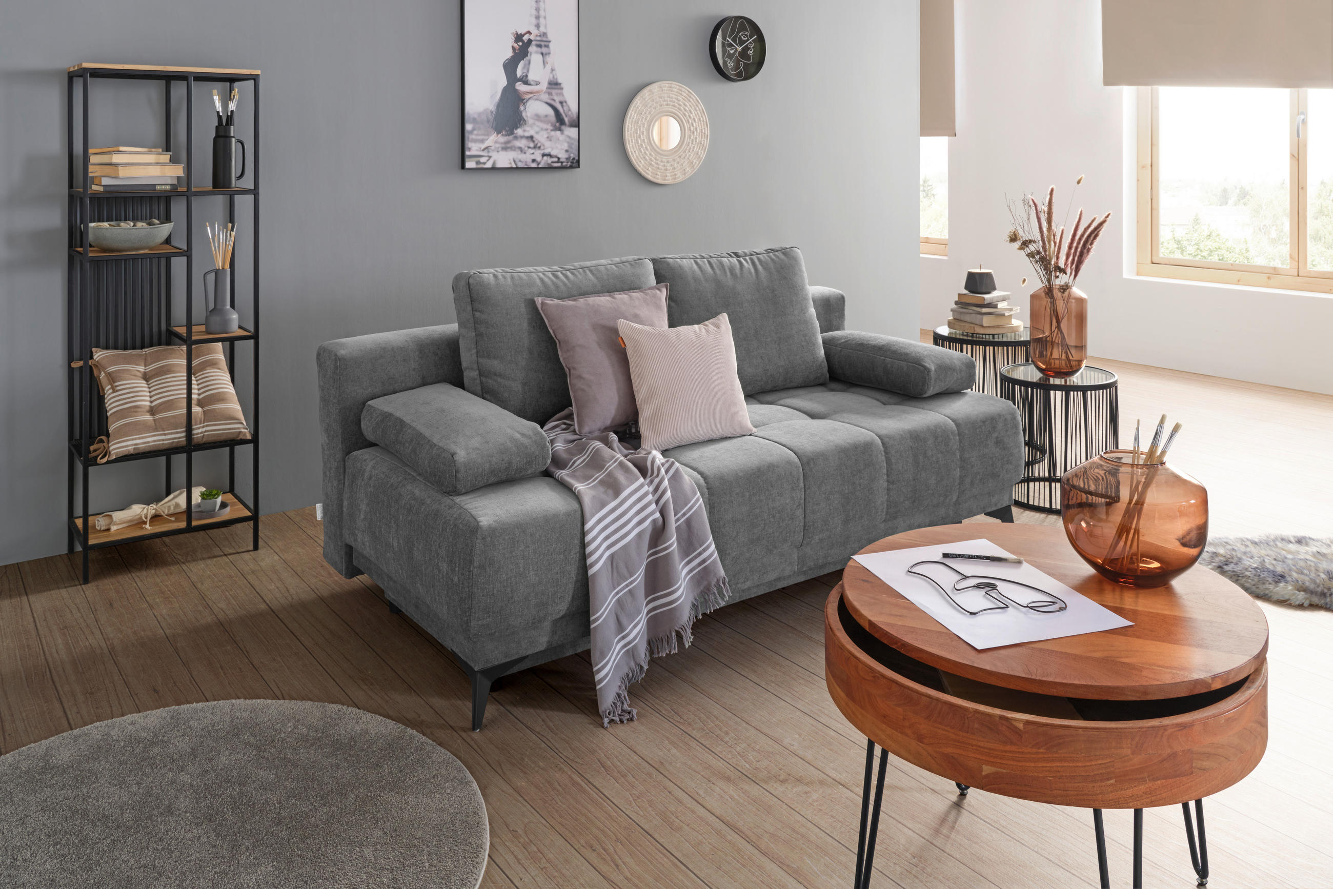 BÄDDSOFFA i flatväv mörkgrå  - mörkgrå/grå, Modern, textil (195/77/100cm) - MID.YOU