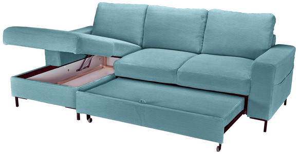 ECKSOFA Türkis Cord  - Türkis/Schwarz, KONVENTIONELL, Textil/Metall (150/240cm) - Carryhome