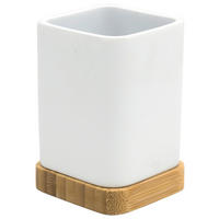 POHÁR NA ZUBNÉ KEFKY prírodná farba, biela - biela/prírodná farba, Basics, drevo/plast (6,9/10/6,9cm) - Sadena