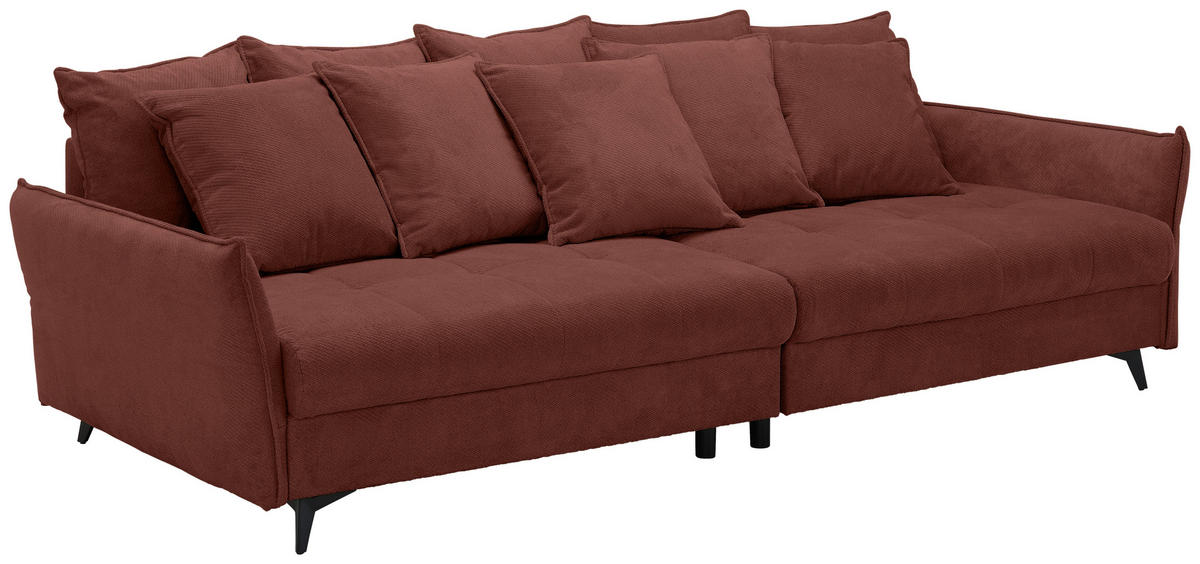 BIGSOFA Webstoff Dunkelrot  - Schwarz/Dunkelrot, KONVENTIONELL, Textil/Metall (282/94/127cm) - Ambia Home