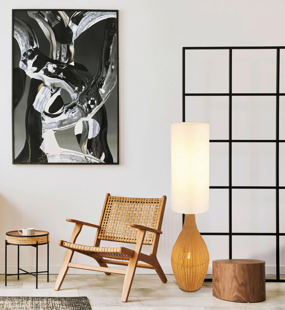 STOJACÍ LAMPA, 27/125 cm  - bílá/černá, Lifestyle, textil/plast (27/125cm)