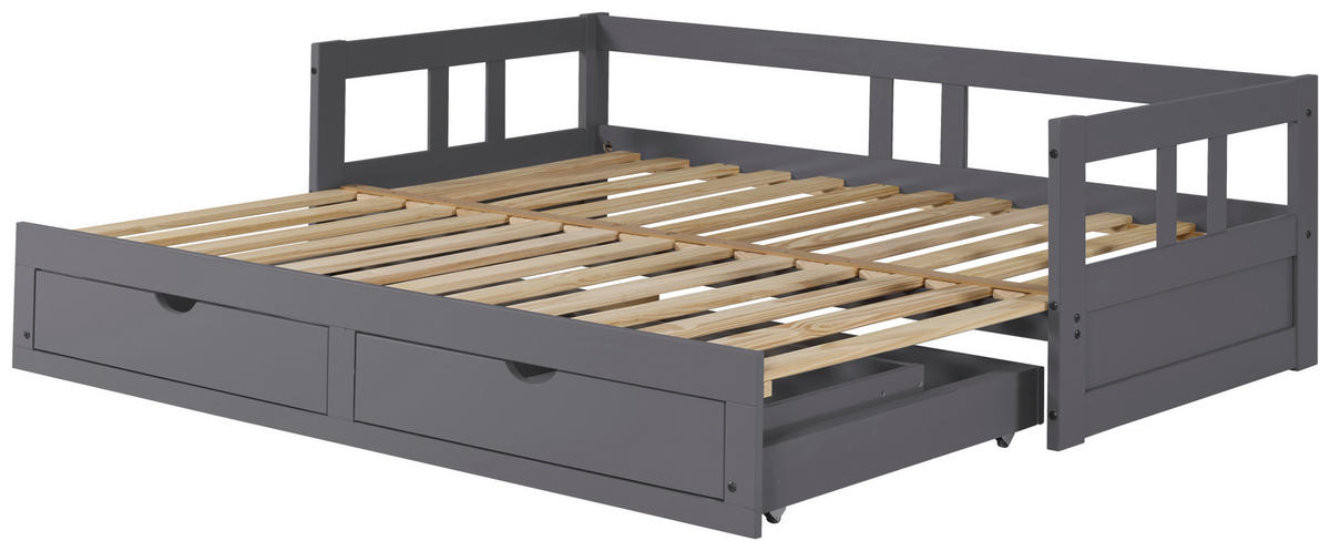 VÝSUVNÁ POSTEL, 90/200 cm, antracitová - přírodní barvy/antracitová, Romantický / Rustikální, kov/dřevo (90/200cm) - MID.YOU