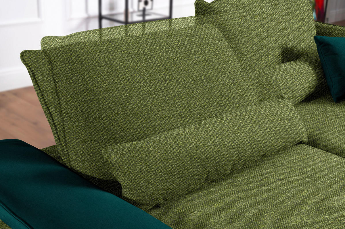ECKSOFA in Flachgewebe Grün  - Schwarz/Grün, Design, Textil/Metall (191/273cm) - Moderano