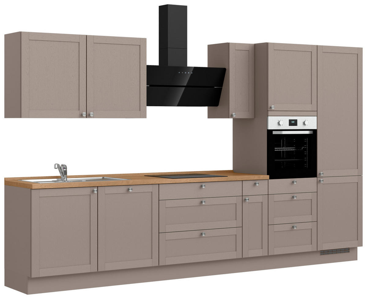 KÜCHENBLOCK Frame 360 cm  in Eichefarben, Beigebraun  - Edelstahlfarben/Eichefarben, MODERN, Holzwerkstoff/Metall (360cm) - Nobilia