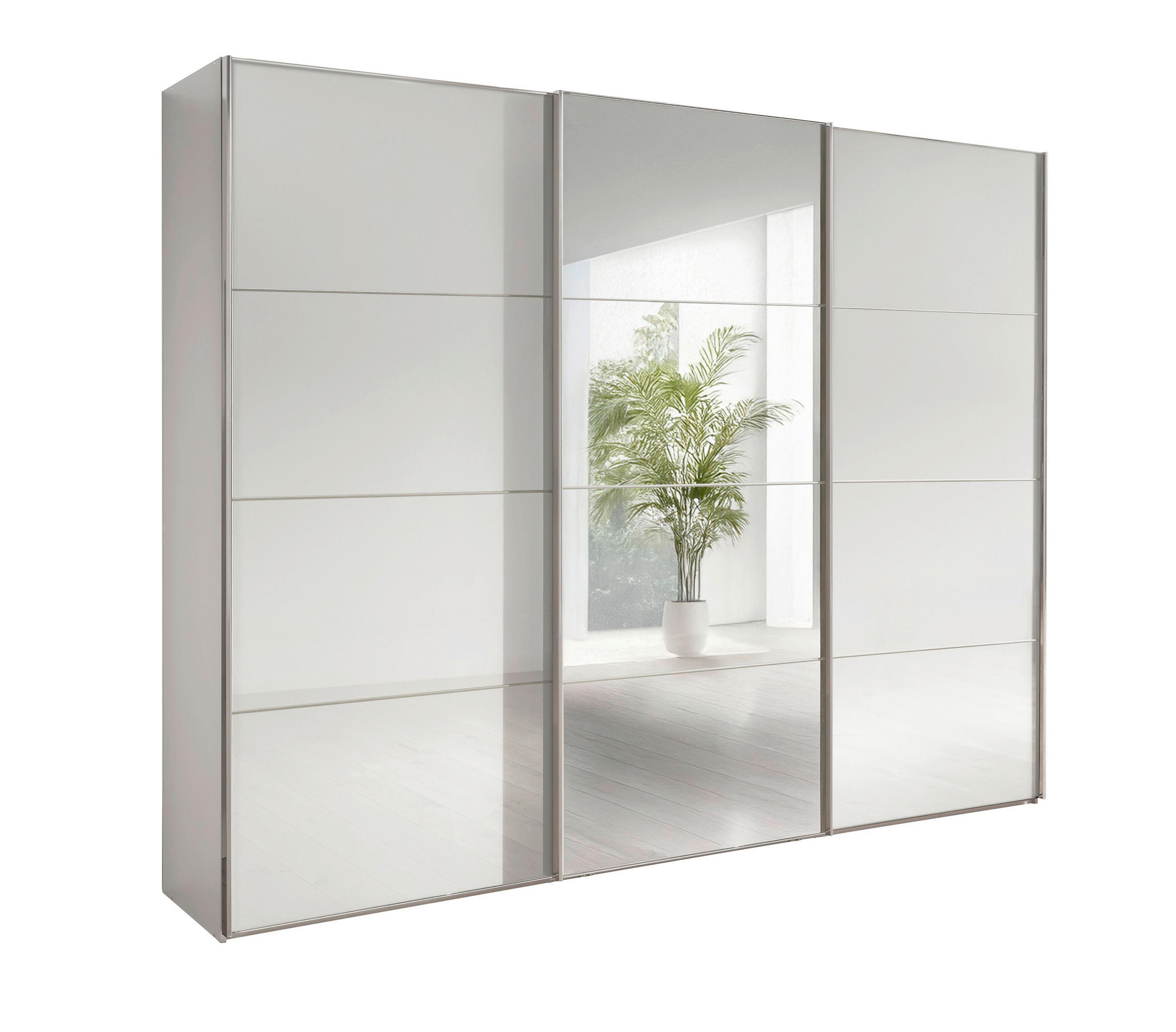 SCHWEBETÜRENSCHRANK 225/217/67 cm,  in Weiß, 3 Tür(en)  - Chromfarben/Weiß, MODERN, Glas/Holzwerkstoff (225/217/67cm) - Chameo