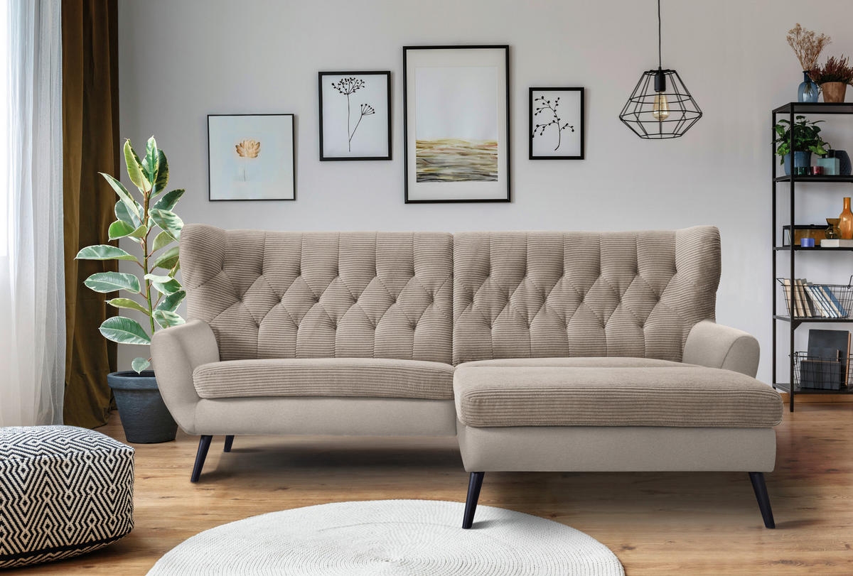 ECKSOFA in Cord Beige  237/165 cm  - Beige/Schwarz, Design, Holz/Textil (237/165cm) - Stylife