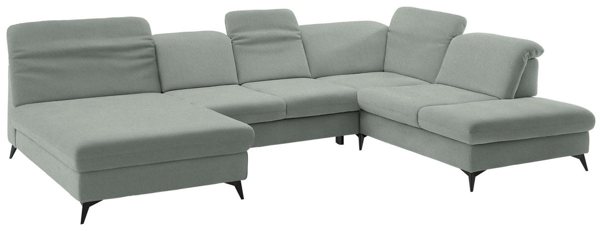 WOHNLANDSCHAFT Chenille Hellgrau  - Hellgrau/Schwarz, Design, Textil/Metall (198/369/255cm) - Beldomo Style