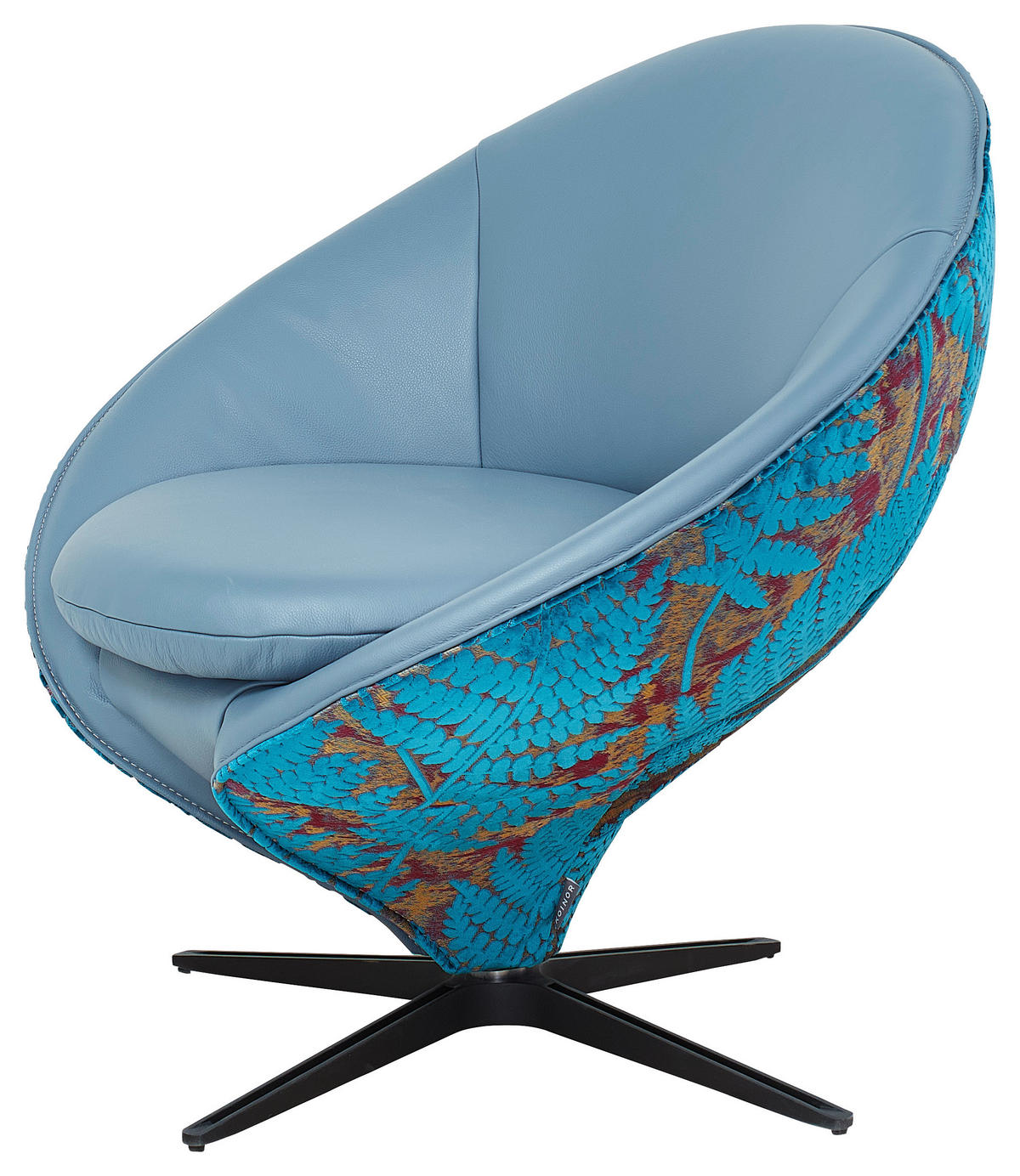 SESSEL in Flachgewebe Kombination Echtleder/Stoff Blau, Goldbraun  - Blau/Beige, Design, Leder/Textil (85/81/79cm) - Koinor
