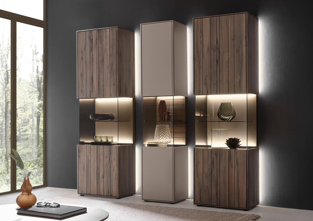 VITRINE Buchefarben, Sandfarben  62/206/43 cm  - Sandfarben/Buchefarben, Design, Glas/Holz (62/206/43cm) - Johann Jakob