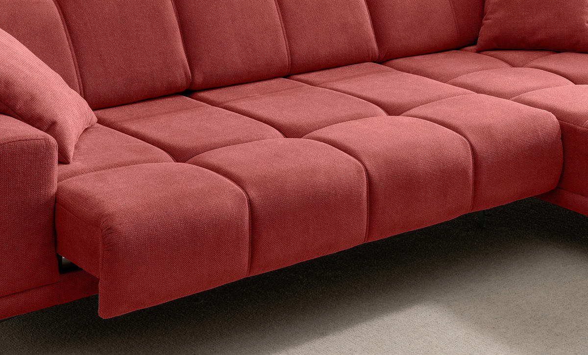 ECKSOFA NESTO in Chenille Rot  292/187 cm  - Rot/Schwarz, Basics, Textil/Metall (292/187cm) - Livetastic