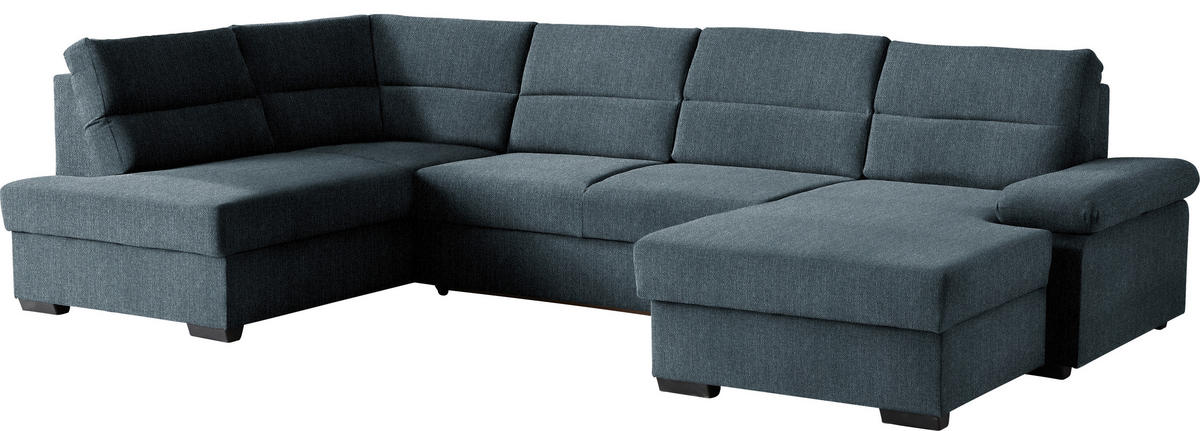 WOHNLANDSCHAFT in Webstoff Blau  - Blau/Dunkelbraun, Konventionell, Kunststoff/Textil (183/319/166cm) - Cantus