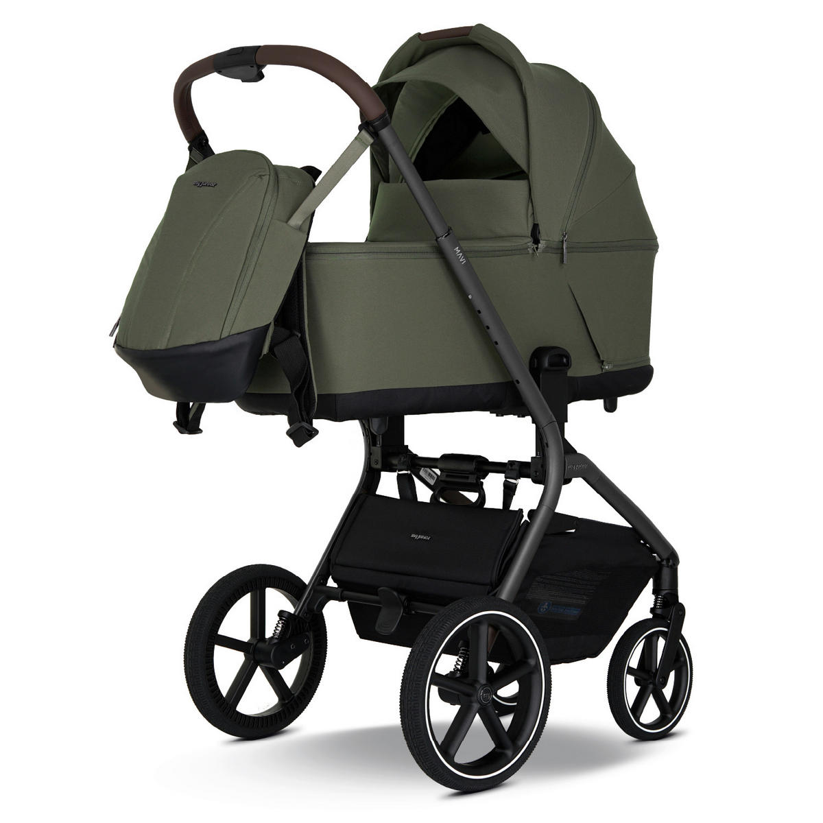 KINDERWAGENSET MAVI 3in1 Premium  - Anthrazit/Olivgrün, Basics, Textil/Metall (92/55/110,5cm) - My Junior