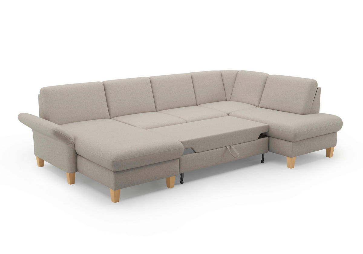 WOHNLANDSCHAFT Taupe Flachgewebe  - Taupe/Eichefarben, KONVENTIONELL, Holz/Textil (164/314/195cm) - Sit & More