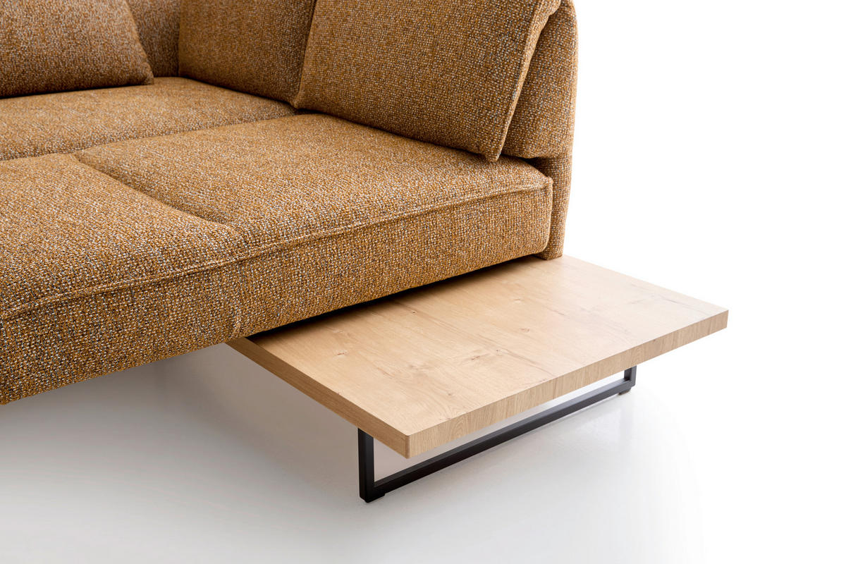 ECKSOFA Dunkelorange Chenille Rücken echt, Armteilverstellung, Relaxfunktion, Drehsitzfunktion  - Dunkelorange/Schwarz, Design, Holz/Textil (252/209cm) - Koinor