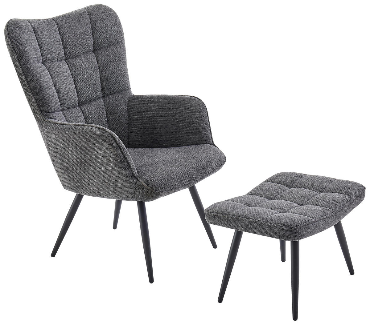 RELAXSESSELSET Metall, Textil Dunkelgrau  - Dunkelgrau/Schwarz, Design, Textil/Metall (68/100/78cm) - Ti'me