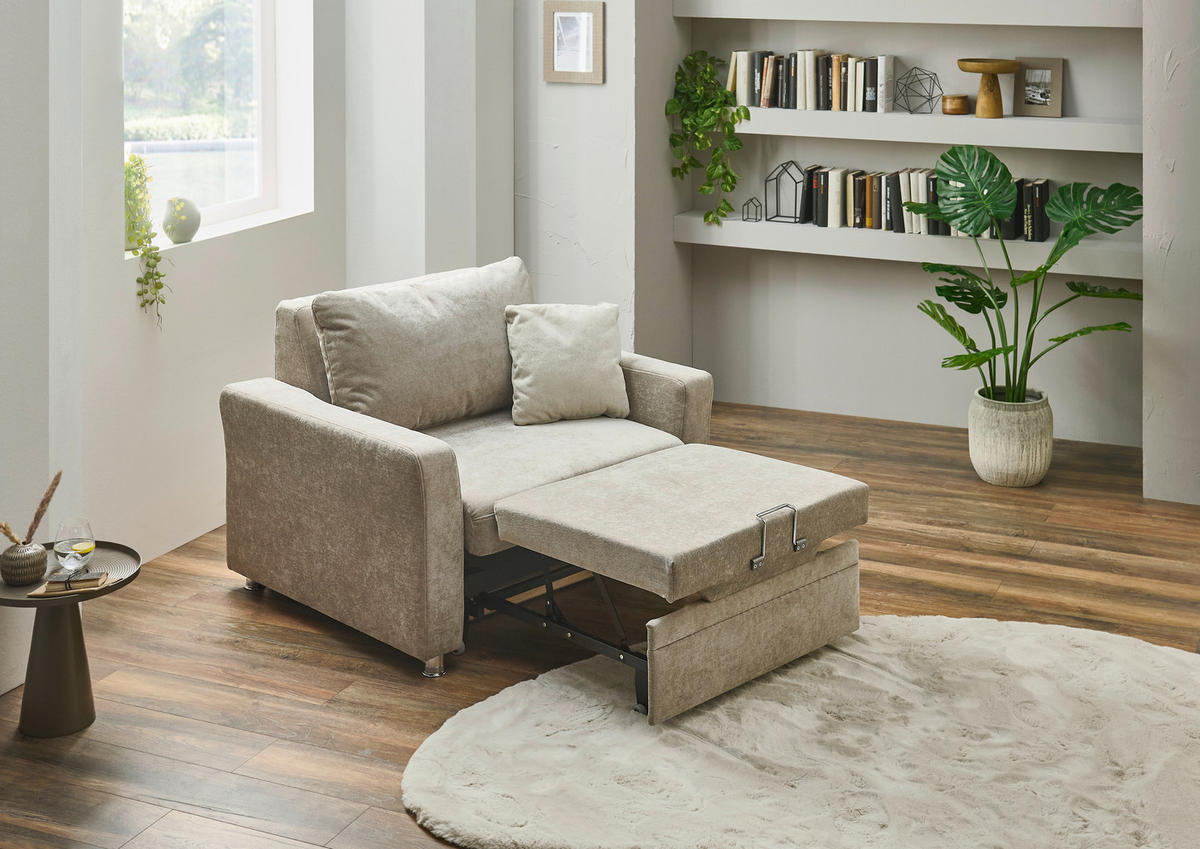 SCHLAFSESSEL Chenille Hellbraun    - Chromfarben/Hellbraun, KONVENTIONELL, Textil/Metall (106/90/100cm) - Beldomo Style