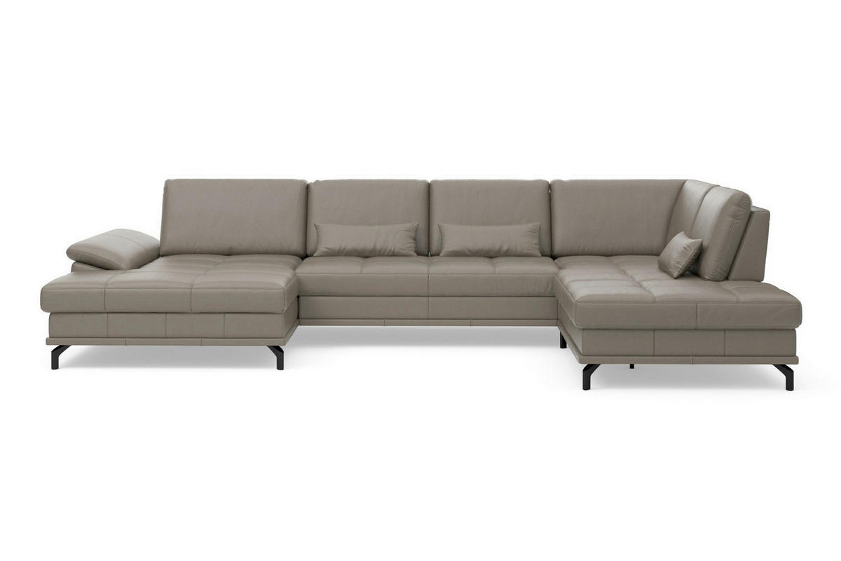 SEDACÍ SOUPRAVA, kůže, šedá - šedá/černá, Basics, kov/textil (176/363/223cm) - Sit & More