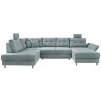 WOHNLANDSCHAFT in Cord Hellblau  - Naturfarben/Hellblau, Modern, Holz/Textil (206/338-352/176cm) - Livetastic