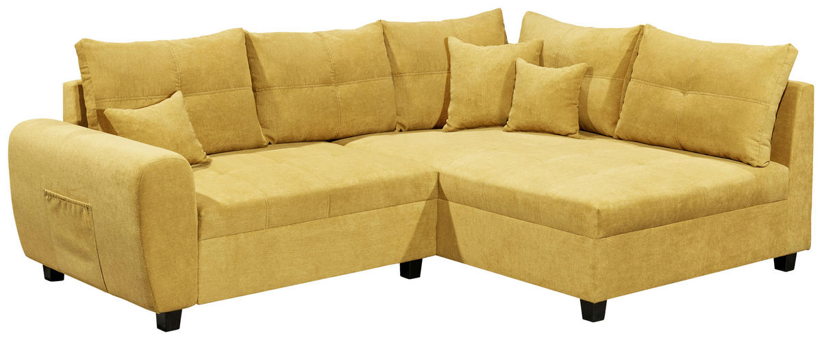 ECKSOFA inkl. Hocker Gelb Mikrovelours  - Gelb/Schwarz, Basics, Kunststoff/Textil (248/176cm) - MID.YOU