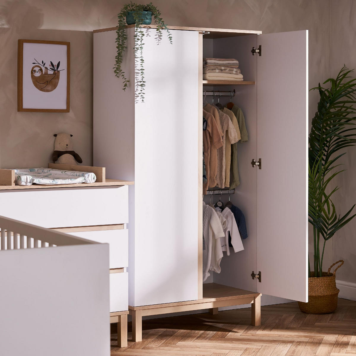 BABYKLEIDERSCHRANK Astrid Weiß, Eschefarben  - Eschefarben/Weiß, Basics, Holz/Holzwerkstoff (90/180/50cm) - FAKTUM
