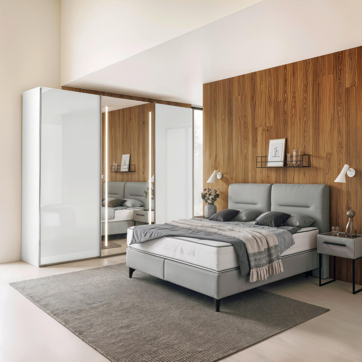 FÜGGESZTETT TOLÓAJTÓS SZEKRÉN fehér  - krómszínű/fehér, Design, faalapú anyag/üveg (300/236/68cm) - Dieter Knoll