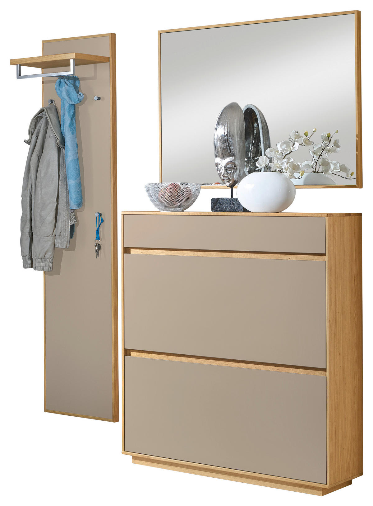 GARDEROBE 3-teilig  in 155/195/31 cm  - Sandfarben/Eichefarben, Basics, Glas/Holz (155/195/31cm) - Novel
