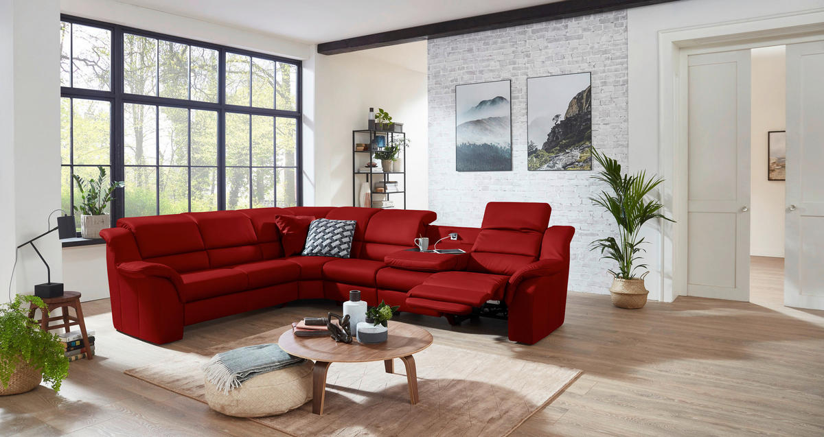 ECKSOFA  in Echtleder Rot  260/324 cm  - Rot/Schwarz, KONVENTIONELL, Leder/Kunststoff (260/324cm) - Cantus