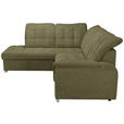 ECKSOFA Olivgrün Chenille Bettkasten, Schlaffunktion, Rücken echt, Kopfteilverstellung, Liegefläche im Originalstoff  - Chromfarben/Olivgrün, KONVENTIONELL, Kunststoff/Textil (205/260cm) - Carryhome