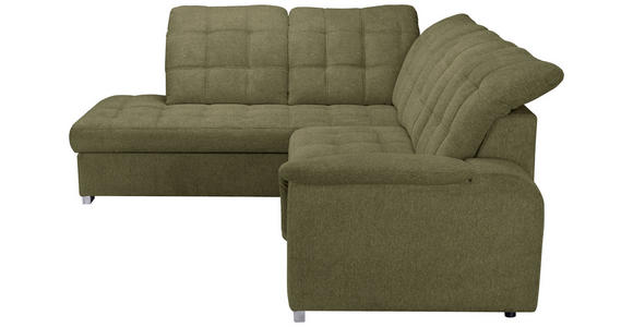 ECKSOFA Olivgrün Chenille Bettkasten, Schlaffunktion, Rücken echt, Kopfteilverstellung, Liegefläche im Originalstoff  - Chromfarben/Olivgrün, KONVENTIONELL, Kunststoff/Textil (205/260cm) - Carryhome