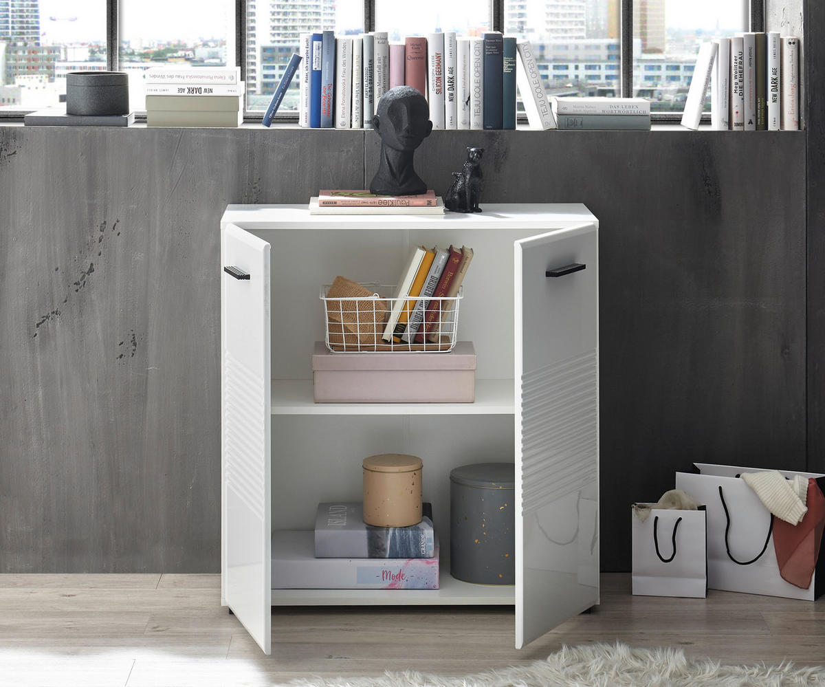 KOMODA, bílá, vysoce lesklá bílá, 80/83/40 cm - bílá/černá, Design, kompozitní dřevo/plast (80/83/40cm)