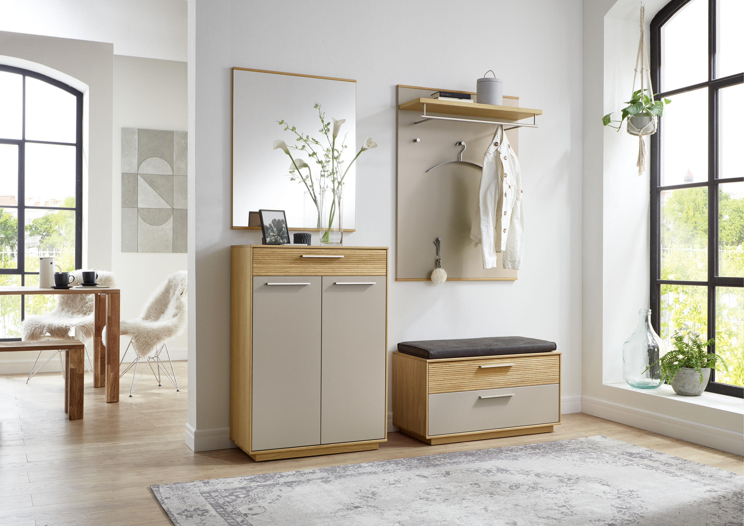 GARDEROBE Anthrazit, Taupe, Eichefarben - Taupe/Eichefarben, Design, Glas/Holz (170/195/40cm)