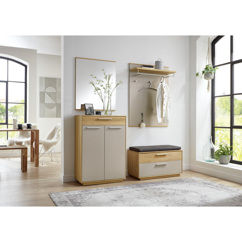 Thumbnail - Xxxl Garderobe, Anthrazit, Taupe, Eiche, Holz, Glas, Textil, Holzwerkstoff, 5-teilig, Eiche, furniert, massiv, teilmassi...