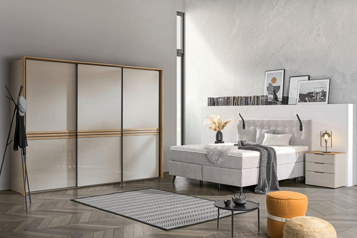 BOXSPRINGBETT 180/200 cm  in Hellgrau  - Chromfarben/Hellgrau, KONVENTIONELL, Kunststoff/Textil (180/200cm) - Voleo