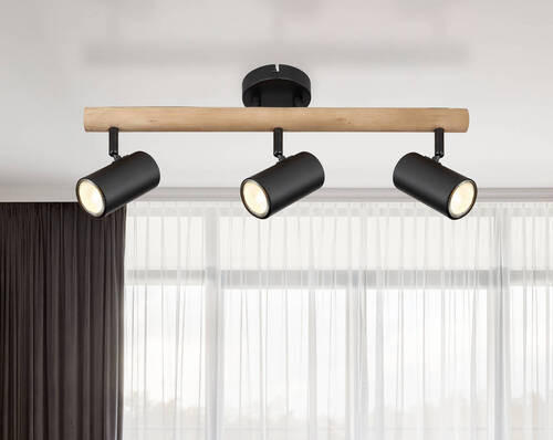 BODOVÉ SVÍTIDLO, 5 W/GU10, 54/10/19,5 cm - tmavě hnědá/černá, Natur, kov/dřevo (54/10/19,5cm) - Globo