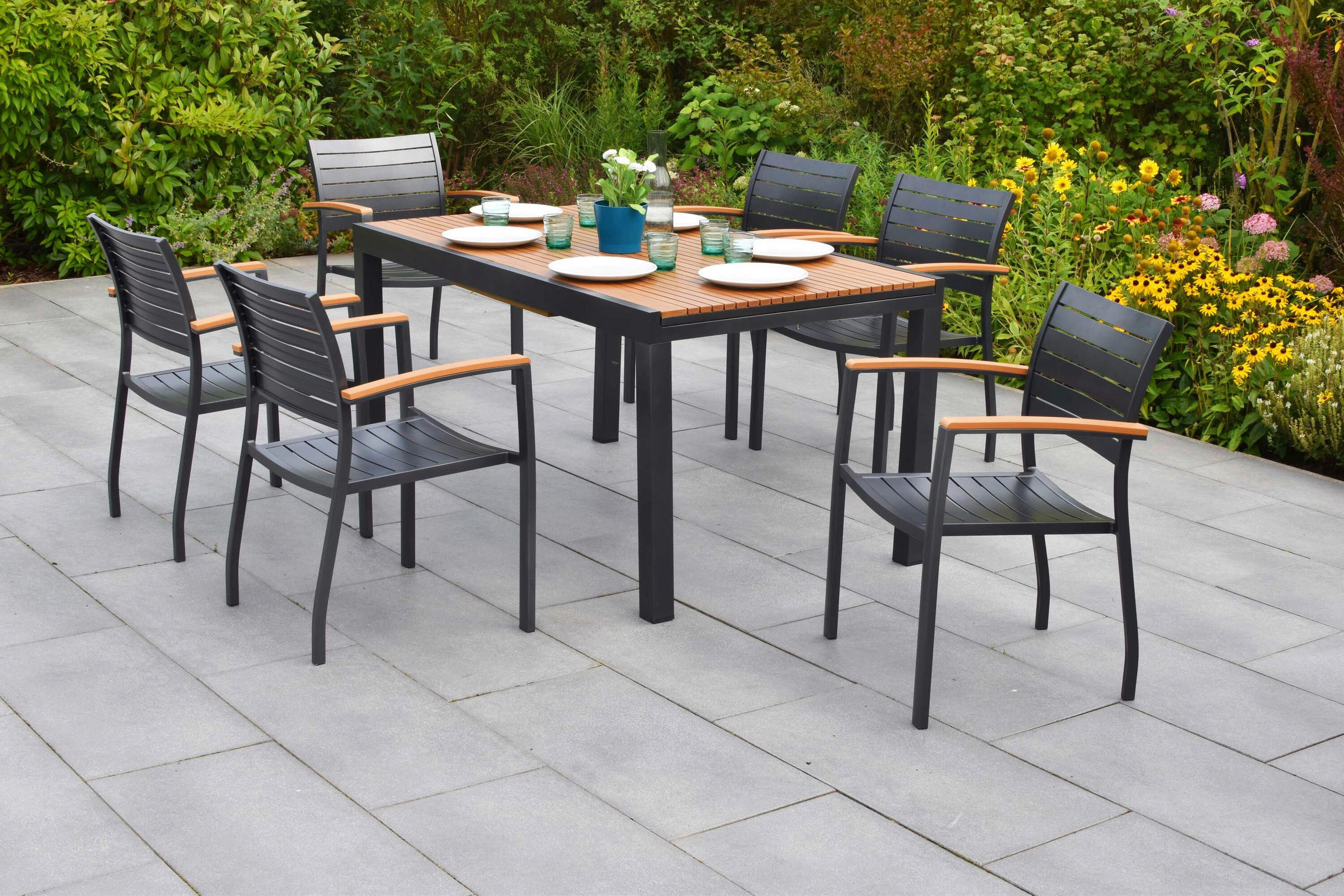 GARTENTISCHGRUPPE Aluminium  - Graphitfarben/Naturfarben, KONVENTIONELL, Kunststoff/Metall - Gardenson