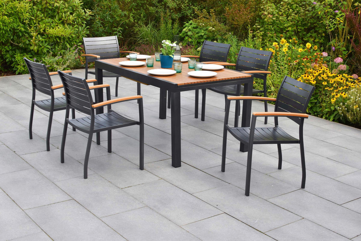 GARTENTISCHGRUPPE Aluminium  - Graphitfarben/Naturfarben, KONVENTIONELL, Kunststoff/Metall - Gardenson