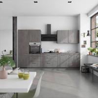 KÜCHENBLOCK Riva 330 cm  in Schieferfarben  - Schieferfarben/Edelstahlfarben, MODERN, Holzwerkstoff/Metall (330cm) - Nobilia