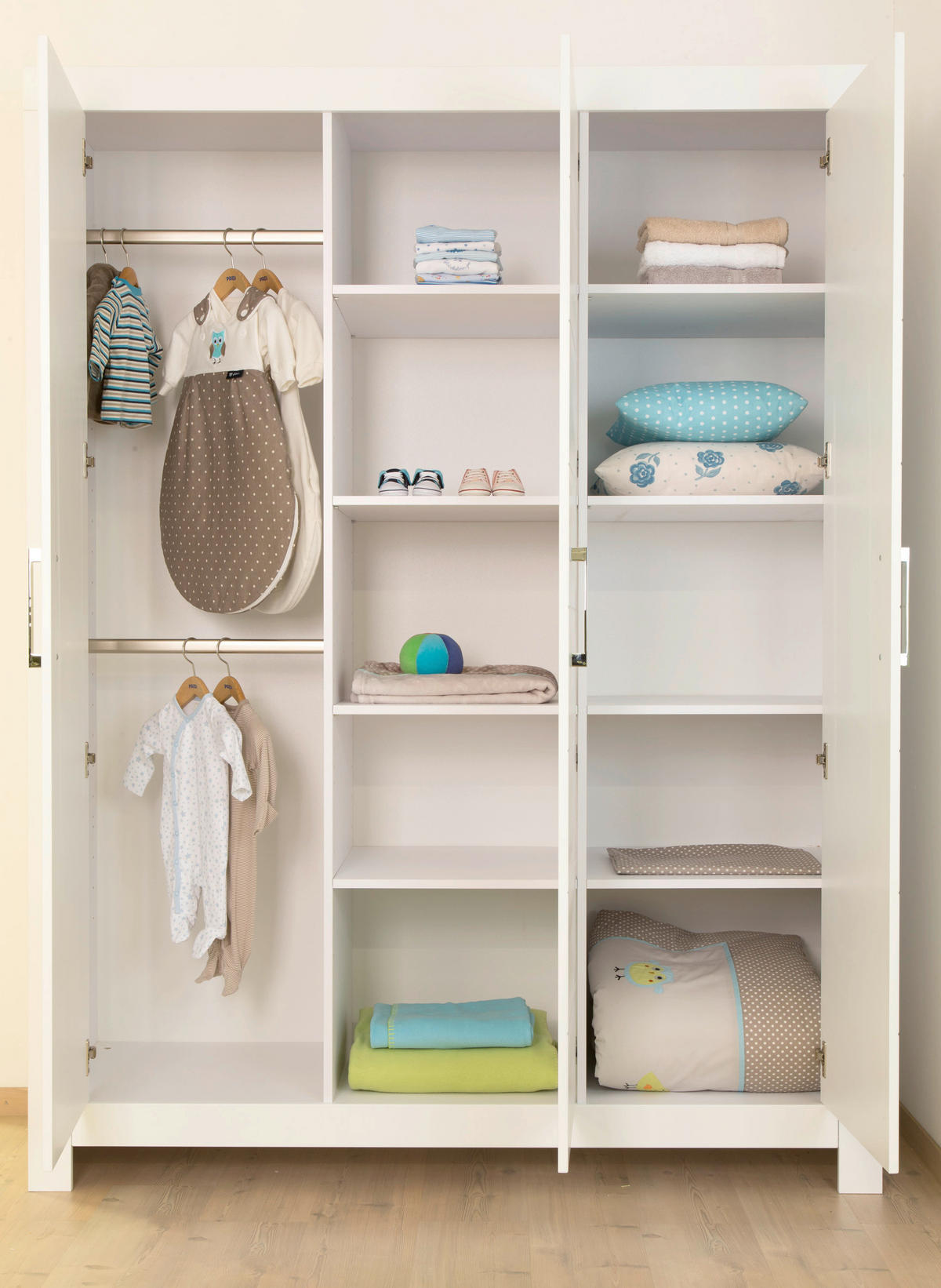BABYKLEIDERSCHRANK Fiona Weiß  - Silberfarben/Weiß, Trend, Holzwerkstoff/Metall (156,8/205,3/55,3cm) - Paidi