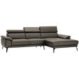 ECKSOFA in Echtleder Graubraun  - Graubraun/Schwarz, Design, Leder/Metall (295/187cm) - Novel