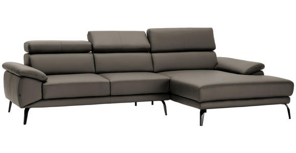 ECKSOFA in Echtleder Graubraun  - Graubraun/Schwarz, Design, Leder/Metall (295/187cm) - Novel