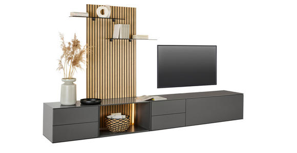 WOHNWAND  in Anthrazit, Eichefarben  321/160/50 cm  - Eichefarben/Anthrazit, Design, Glas/Holz (321/160/50cm) - Dieter Knoll