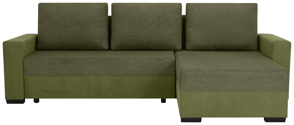 ECKSOFA Olivgrün Flachgewebe, Struktur  - Schwarz/Olivgrün, Design, Kunststoff/Textil (252/155cm) - Livetastic