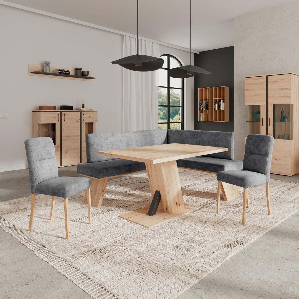 ECKBANK 185/150 cm Webstoff Schwarz   - Eichefarben/Schwarz, KONVENTIONELL, Textil (185/150cm) - Livetastic