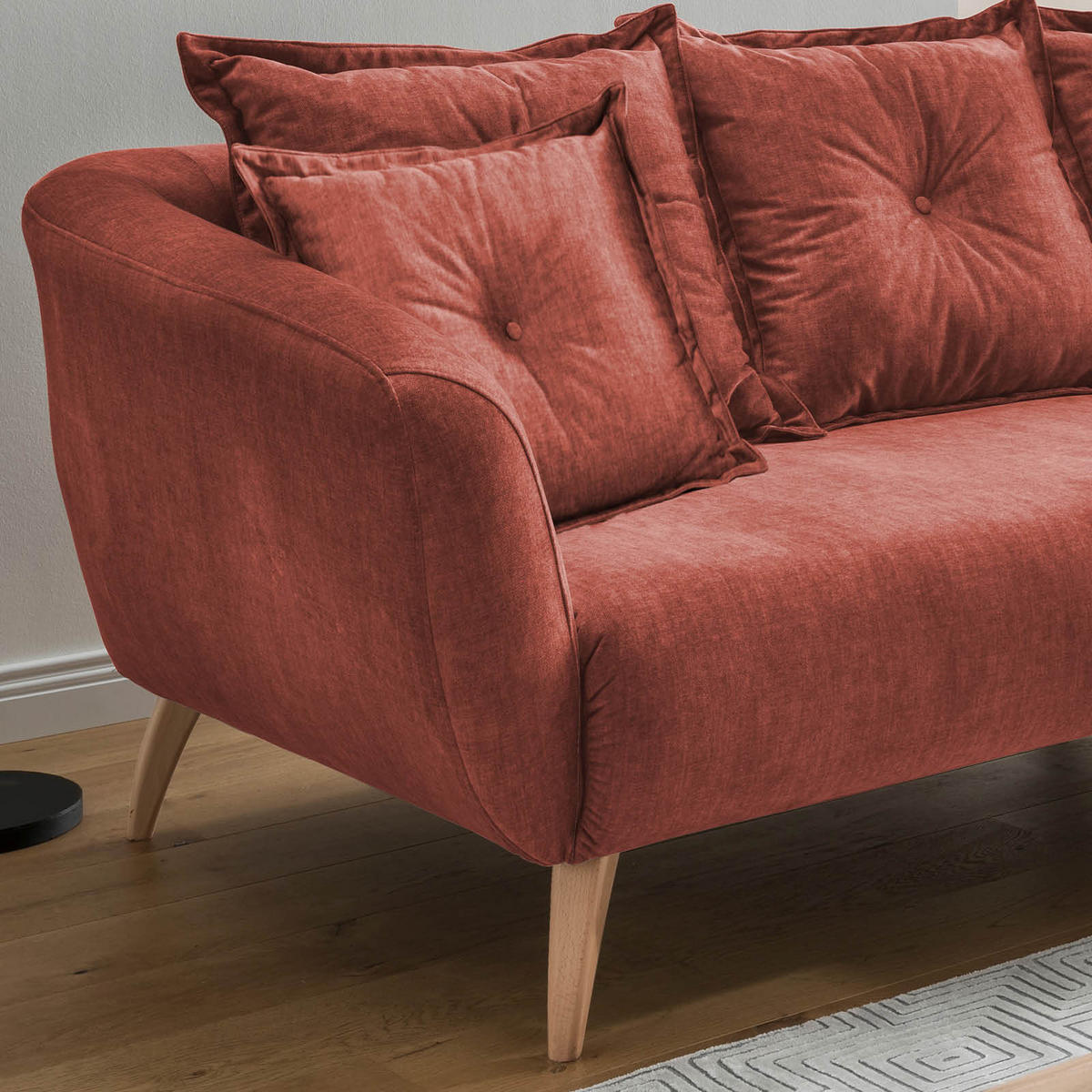 ECKSOFA in Velours Koralle  - Koralle/Buchefarben, Modern, Holz/Textil (277/162cm) - Livetastic
