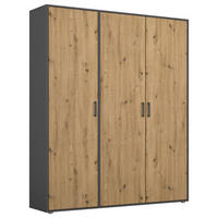 OMARA S KLASIČNIMI VRATI, siva, hrast artisan  - siva/hrast artisan, Moderno, umetna masa/leseni material (140/194/53cm) - Modern Living