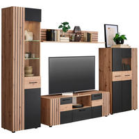 HYLLKOMBINATION  i svart, ek Artisan  330/205/45 cm  - svart/ek Artisan, Design, trämaterial/glas (330/205/45cm) - Carryhome