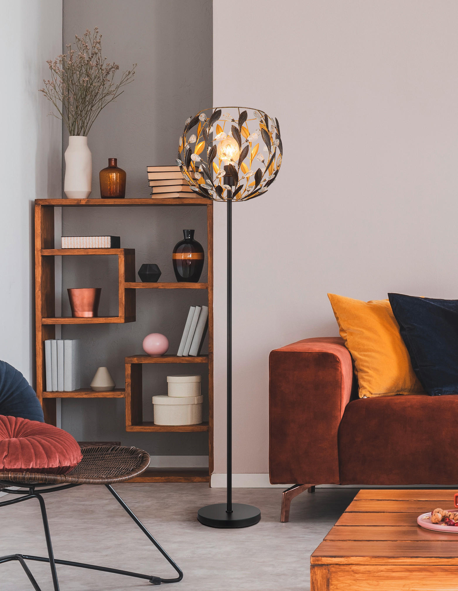 STEHLEUCHTE - Klar/Goldfarben, Basics, Kunststoff/Metall (40/157cm) - Globo